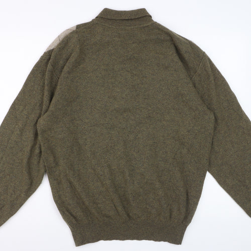 MC Bellwood Men's Brown Argyle Collared Wool Angora Jumper L