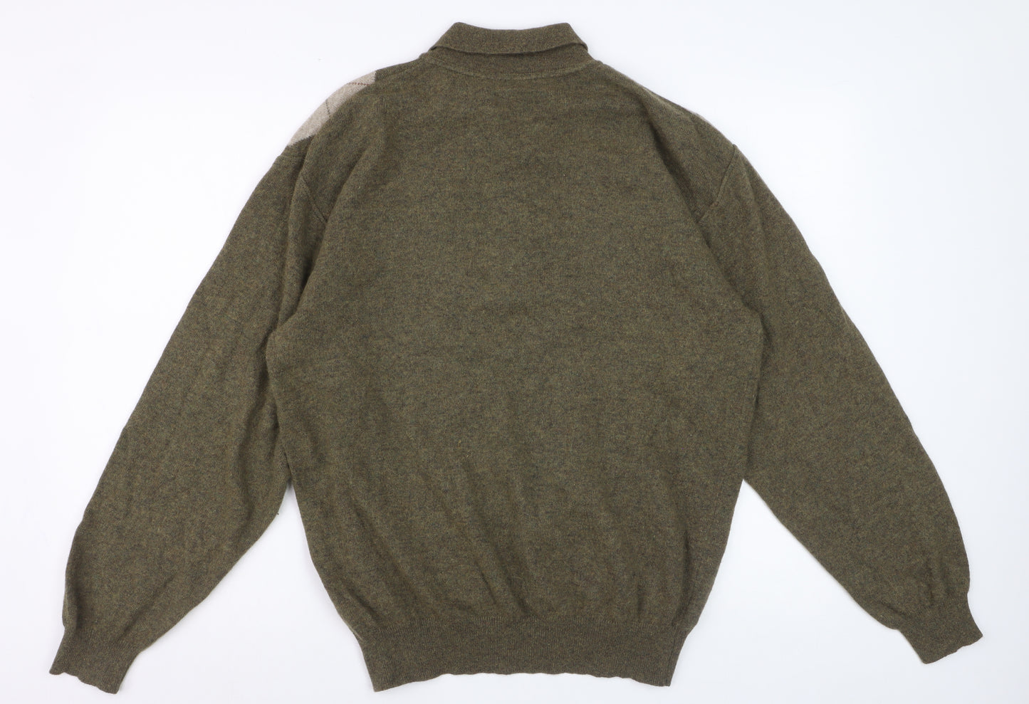 MC Bellwood Men's Brown Argyle Collared Wool Angora Jumper L