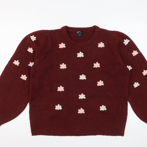 Nobody's Child Women's Red Flower Embroidered Knit Jumper M