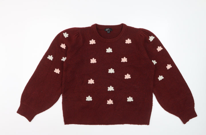 Nobody's Child Women's Red Flower Embroidered Knit Jumper M