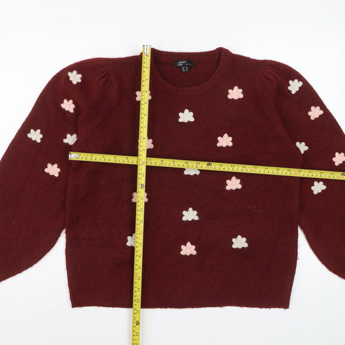 Nobody's Child Women's Red Flower Embroidered Knit Jumper M