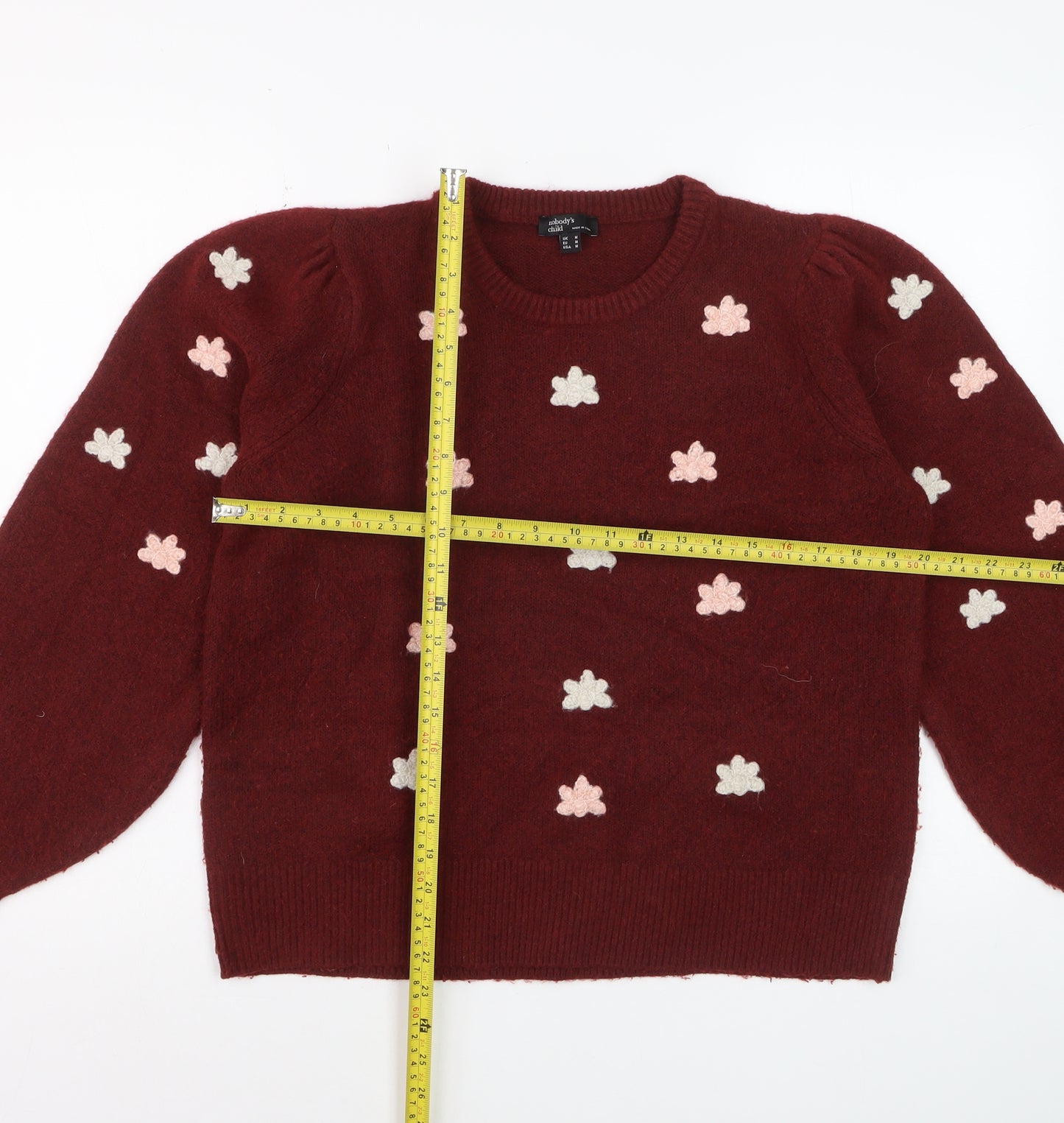 Nobody's Child Women's Red Flower Embroidered Knit Jumper M