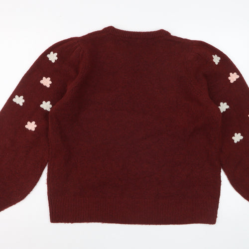 Nobody's Child Women's Red Flower Embroidered Knit Jumper M