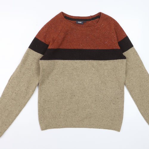 Max Men's Beige Colour Block Wool Blend Pullover Jumper Size S