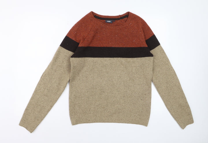 Max Men's Beige Colour Block Wool Blend Pullover Jumper Size S