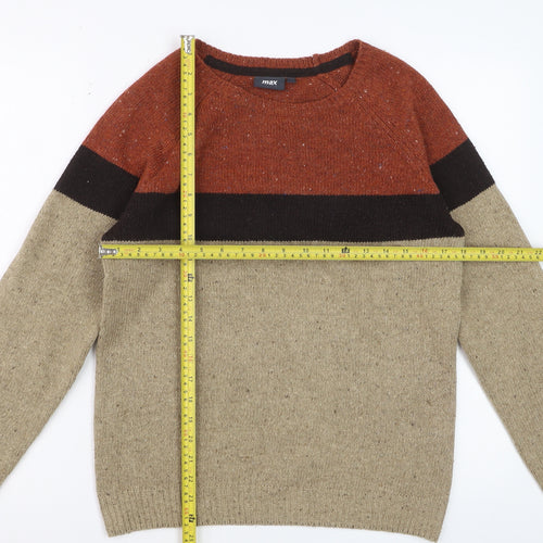 Max Men's Beige Colour Block Wool Blend Pullover Jumper Size S