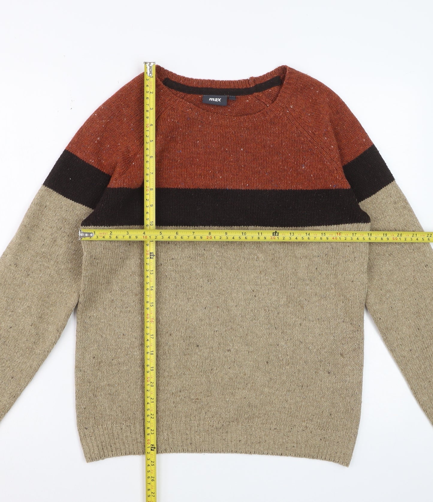 Max Men's Beige Colour Block Wool Blend Pullover Jumper Size S
