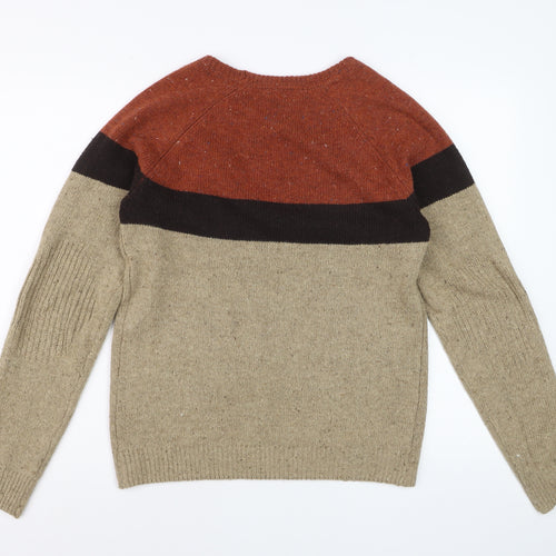 Max Men's Beige Colour Block Wool Blend Pullover Jumper Size S
