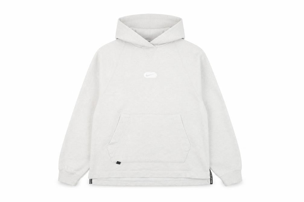 Front view of Nike Women’s Grey Dri-FIT Pullover Hoodie, size M, Cotton Blend