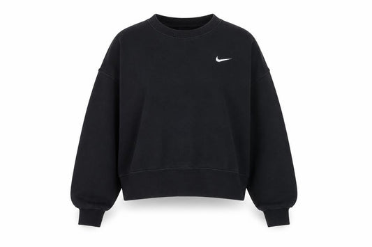 Front view of Nike Women's Black Crew Neck Pullover Sweatshirt, size S, Cotton Blend