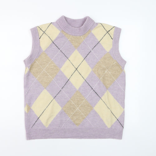 ASOS Women’s Multicoloured Argyle Sleeveless Mock Neck Knit Vest Size 12