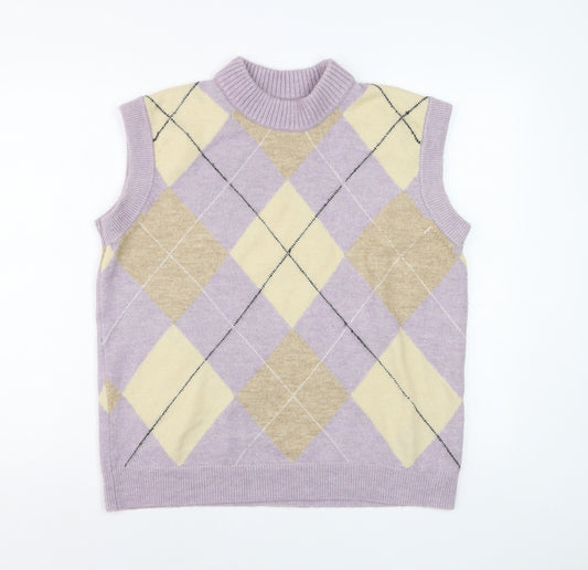 ASOS Women’s Multicoloured Argyle Sleeveless Mock Neck Knit Vest Size 12