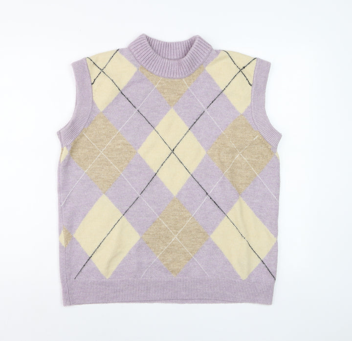 ASOS Women’s Multicoloured Argyle Sleeveless Mock Neck Knit Vest Size 12