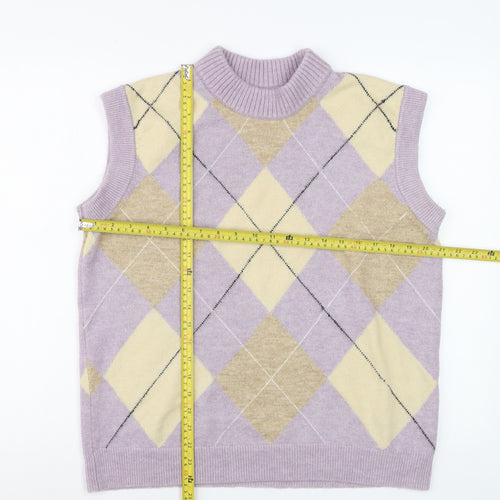 ASOS Women’s Multicoloured Argyle Sleeveless Mock Neck Knit Vest Size 12