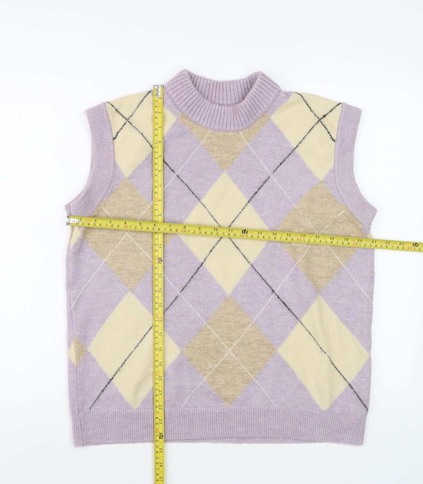 ASOS Women’s Multicoloured Argyle Sleeveless Mock Neck Knit Vest Size 12