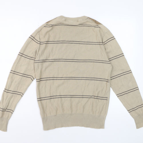 Angelo Litrico Men's Beige Argyle Crew Neck Cotton Jumper Size S