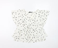 Quiz Women’s White Polka Dot Ruffle V-Neck Blouse Size 8