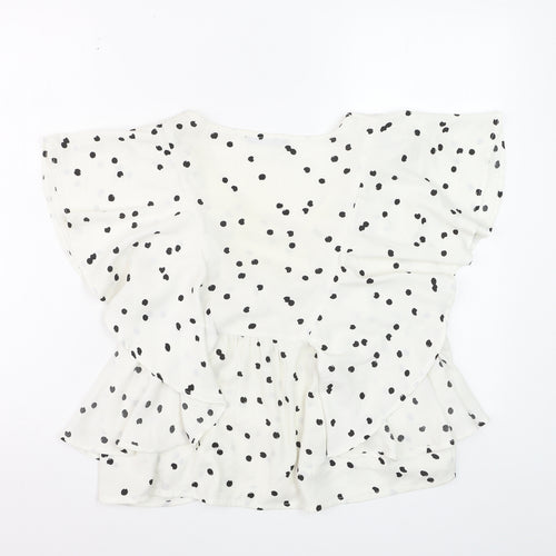 Quiz Women’s White Polka Dot Ruffle V-Neck Blouse Size 8