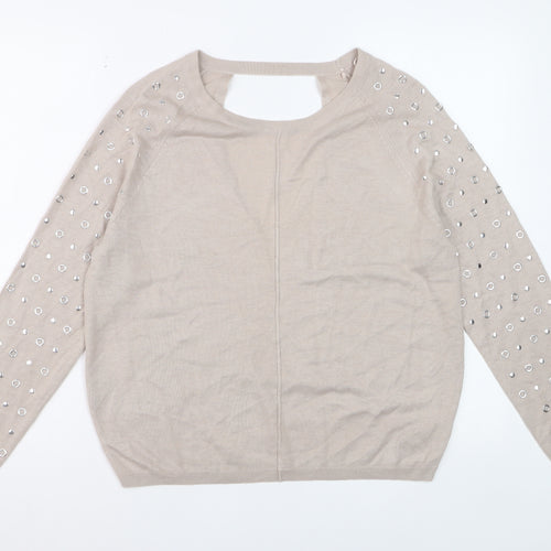 George Women’s Beige Studded Long Sleeve Pullover Jumper Size 14