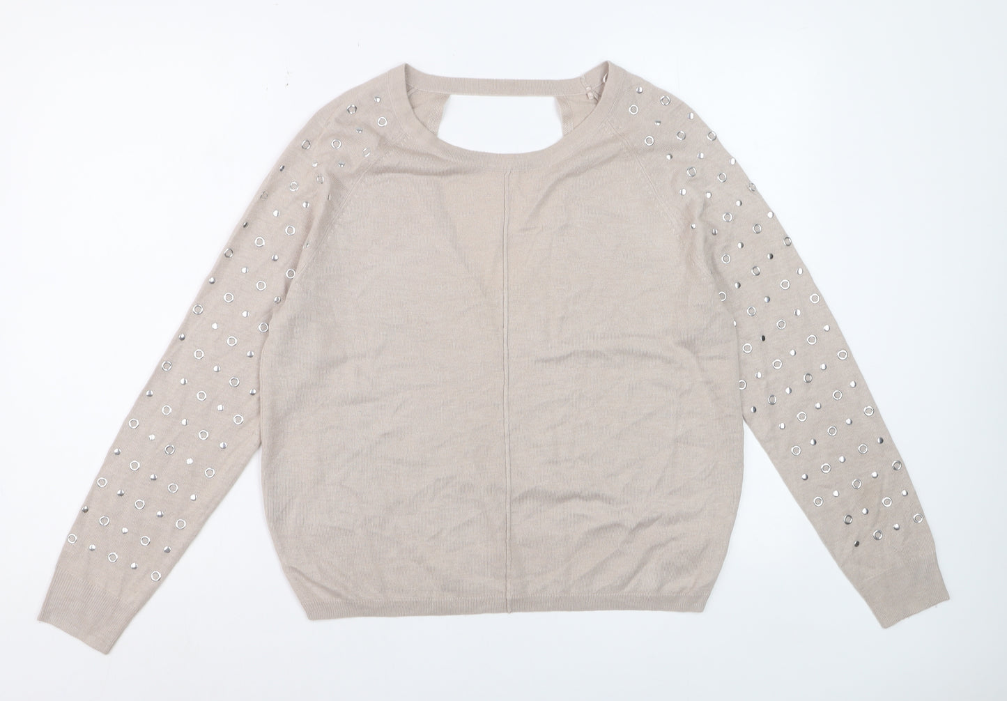 George Women’s Beige Studded Long Sleeve Pullover Jumper Size 14