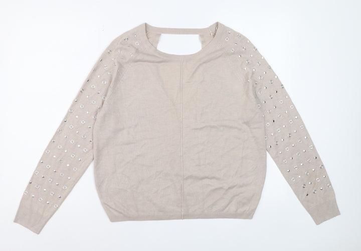George Women’s Beige Studded Long Sleeve Pullover Jumper Size 14