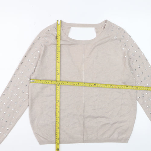 George Women’s Beige Studded Long Sleeve Pullover Jumper Size 14