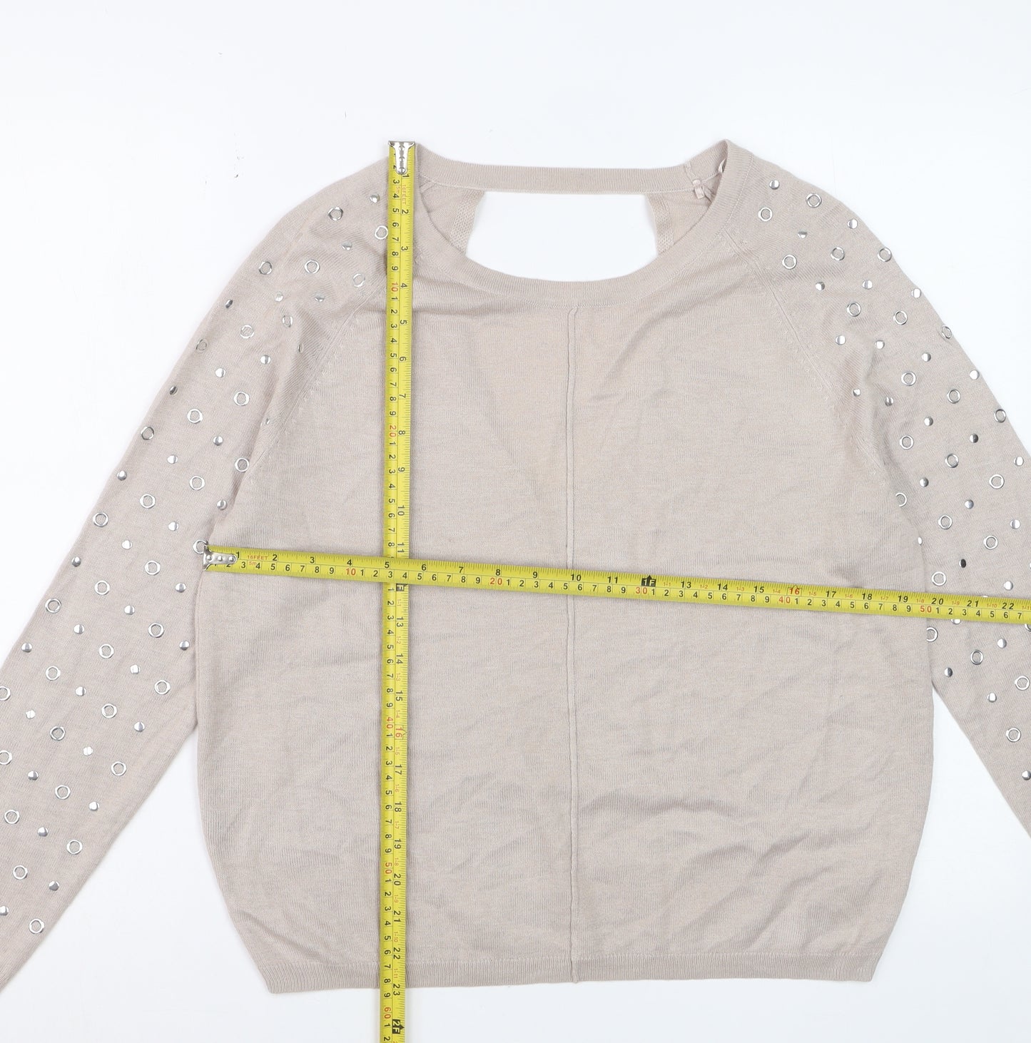George Women’s Beige Studded Long Sleeve Pullover Jumper Size 14
