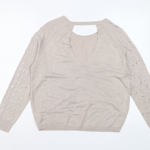 George Women’s Beige Studded Long Sleeve Pullover Jumper Size 14