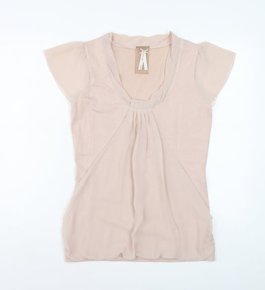 Next Womens Beige Short Sleeve Viscose Tunic Blouse Size 12