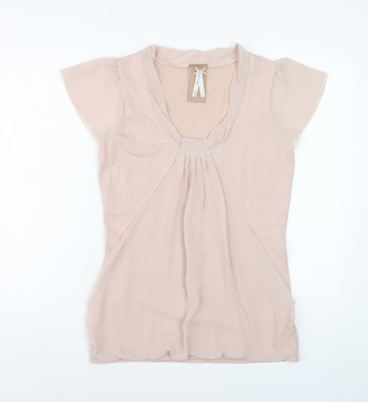 Next Womens Beige Short Sleeve Viscose Tunic Blouse Size 12