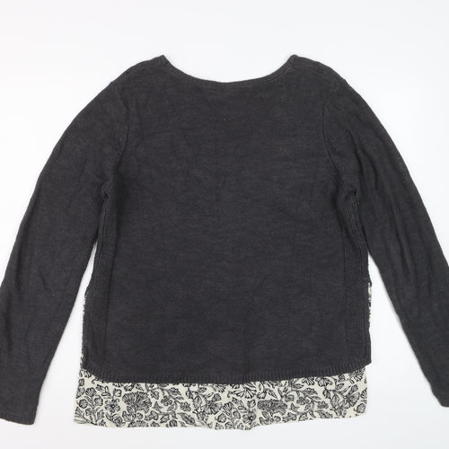 FatFace Women Black Size 12 V-Neck Cotton Knit Pullover Jumper