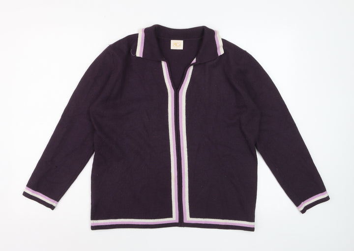 Country Casuals Women Purple Wool Blend Collared Cardigan L