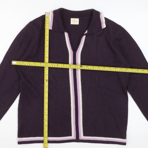 Country Casuals Women Purple Wool Blend Collared Cardigan L