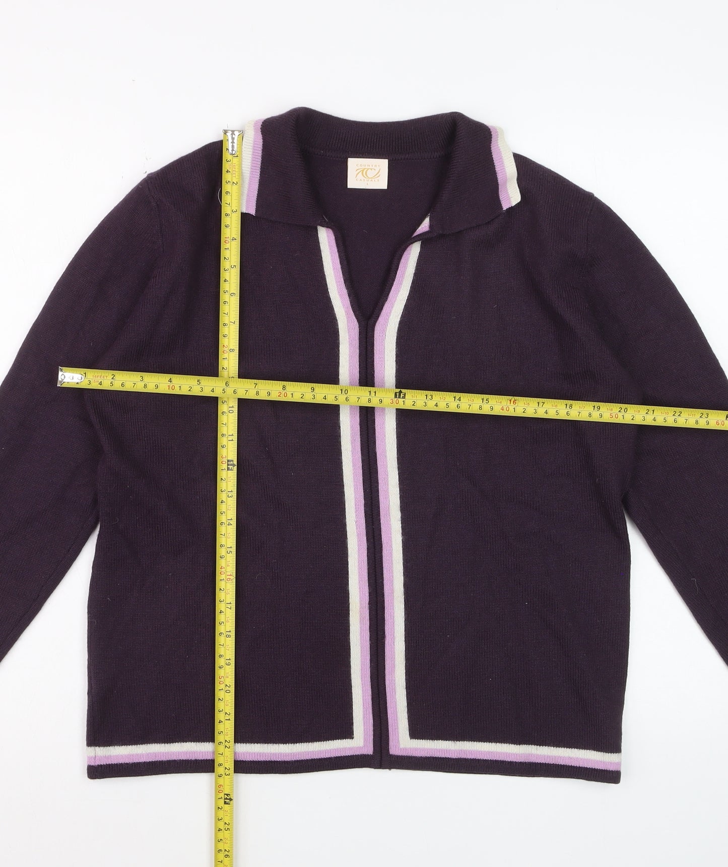 Country Casuals Women Purple Wool Blend Collared Cardigan L