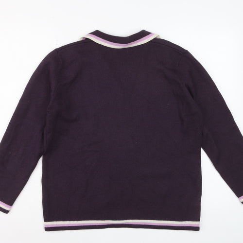 Country Casuals Women Purple Wool Blend Collared Cardigan L