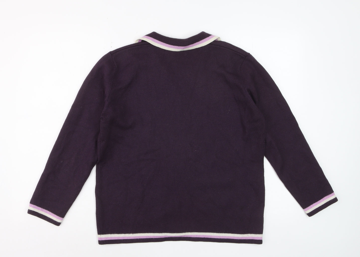 Country Casuals Women Purple Wool Blend Collared Cardigan L