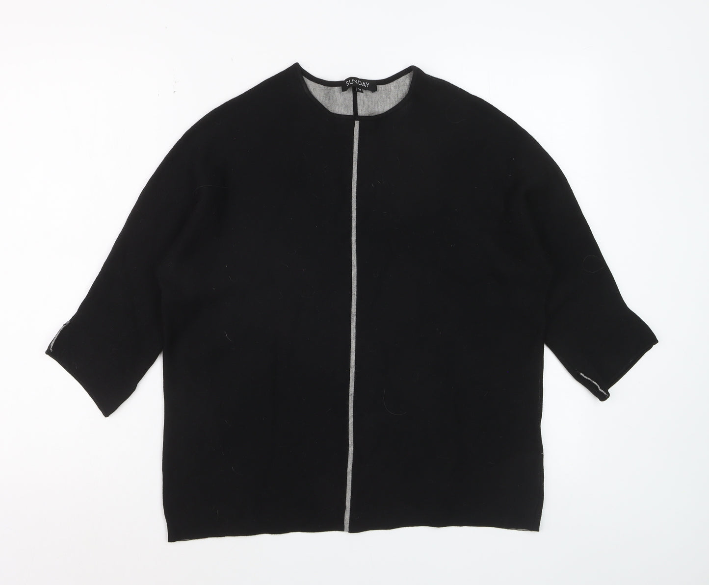 Sunday Womens Black Wool Blend 3/4 Sleeve Open Cardigan M