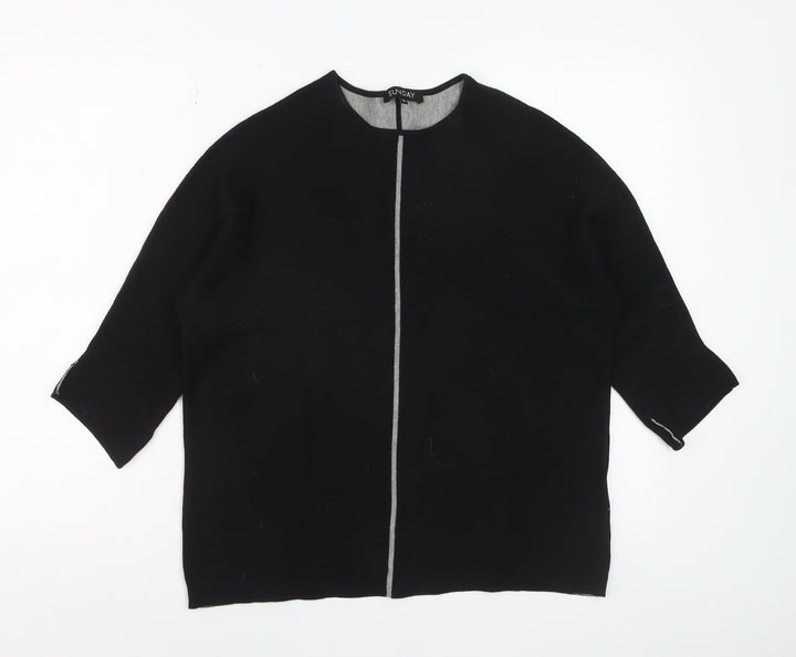 Sunday Womens Black Wool Blend 3/4 Sleeve Open Cardigan M