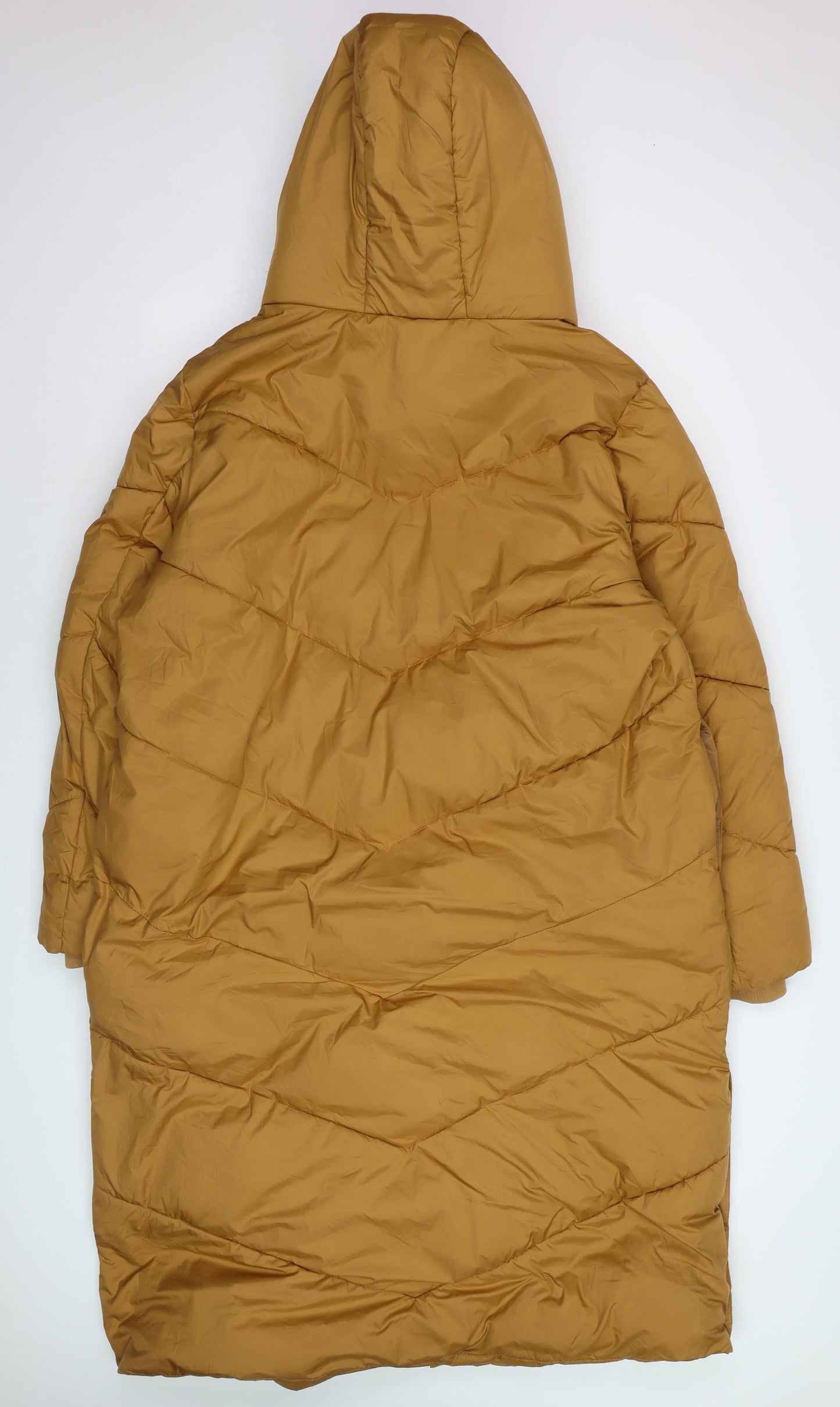 Tu Women’s Brown Long Puffer Coat Size 18 Hooded Quilted Winter Jacket