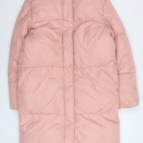 Threadbare Women’s Pink Long Puffer Coat Size 10 Hooded Winter Jacket