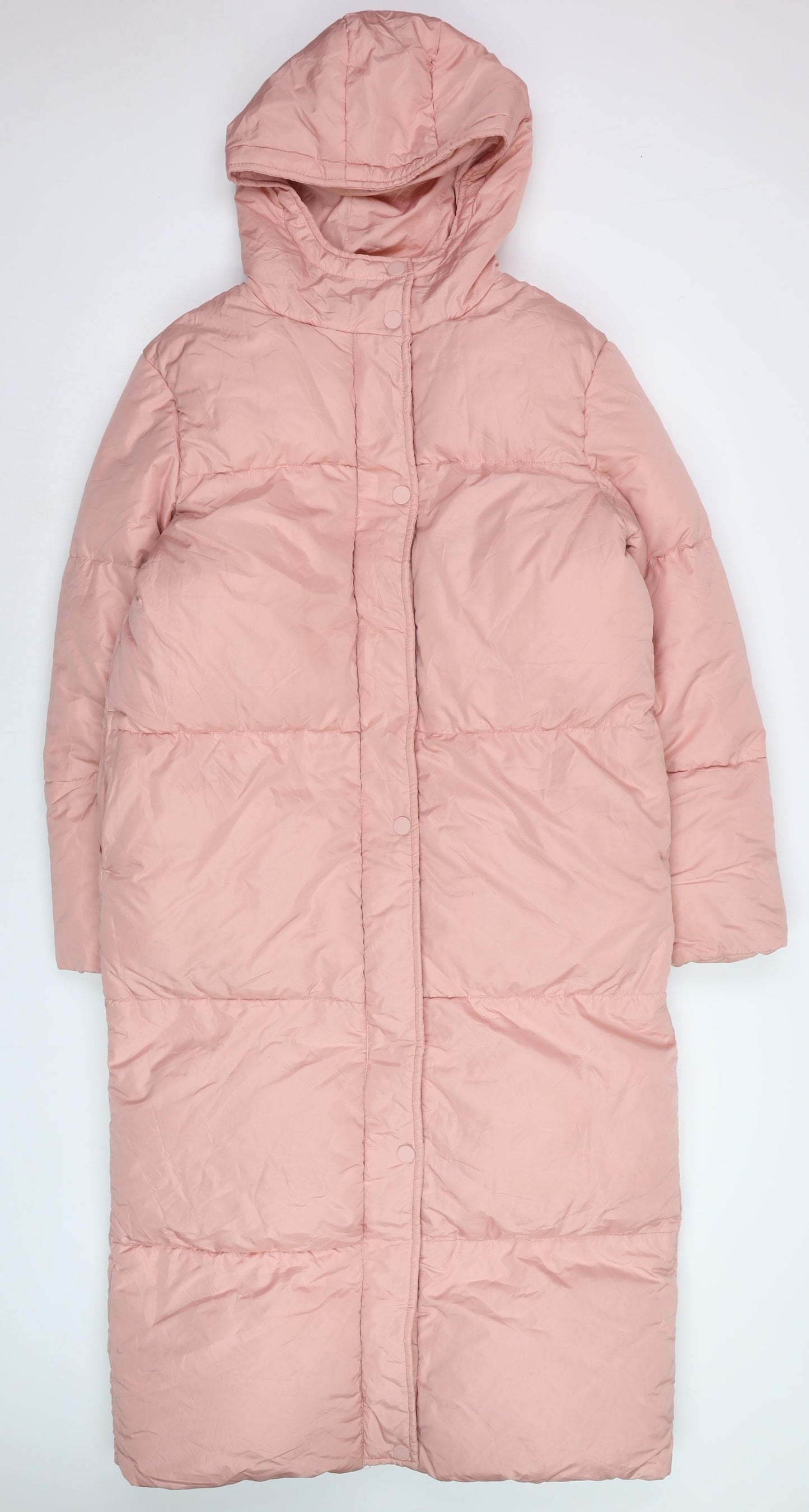 Threadbare Women’s Pink Long Puffer Coat Size 10 Hooded Winter Jacket