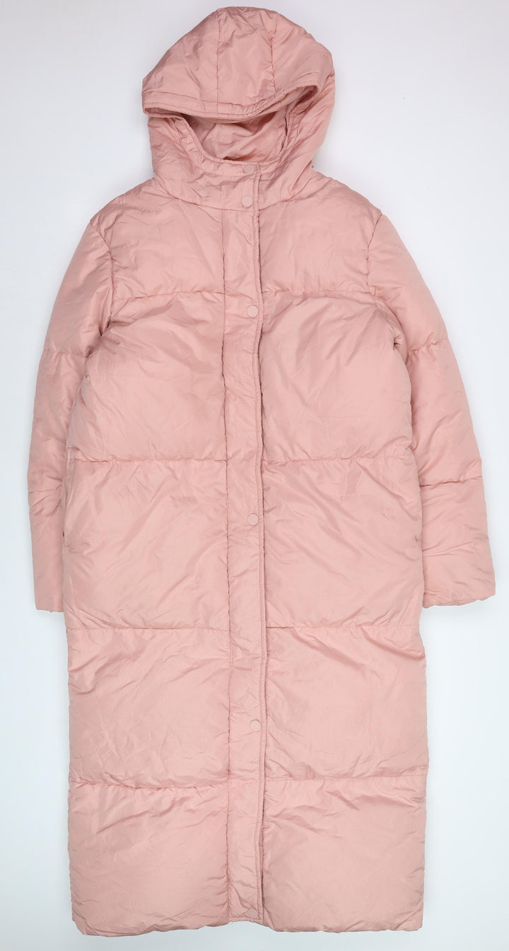 Threadbare Women’s Pink Long Puffer Coat Size 10 Hooded Winter Jacket