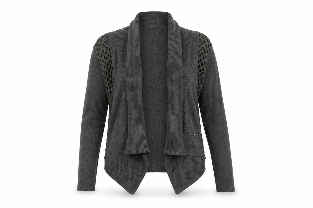 Front view of Marks & Spencer Women’s Grey Open Knit Cardigan, size UK 8