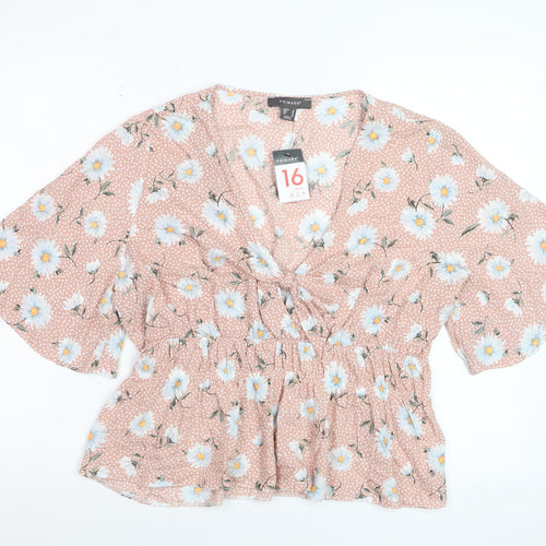 Primark Women’s Pink Floral Viscose Short Sleeve Tunic Blouse UK 16
