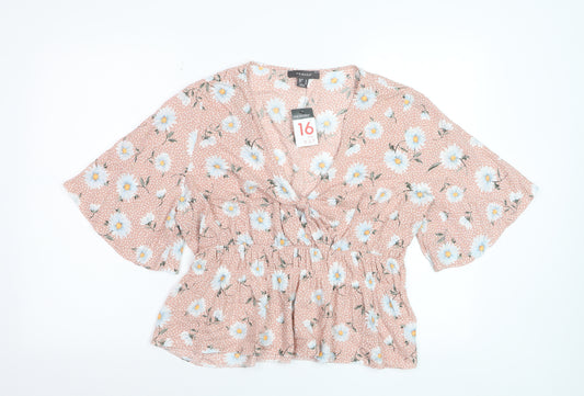 Primark Women’s Pink Floral Viscose Short Sleeve Tunic Blouse UK 16
