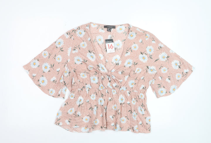 Primark Women’s Pink Floral Viscose Short Sleeve Tunic Blouse UK 16