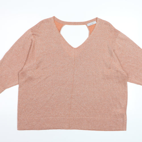Marks and Spencer Women’s Brown V-Neck 3/4 Sleeve Relaxed Knit Jumper Size 20