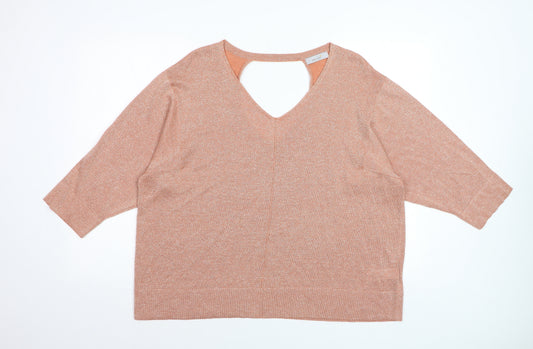 Marks and Spencer Women’s Brown V-Neck 3/4 Sleeve Relaxed Knit Jumper Size 20