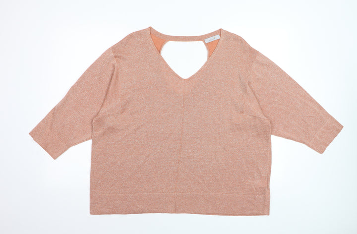 Marks and Spencer Women’s Brown V-Neck 3/4 Sleeve Relaxed Knit Jumper Size 20