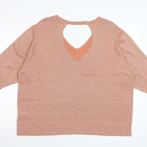 Marks and Spencer Women’s Brown V-Neck 3/4 Sleeve Relaxed Knit Jumper Size 20